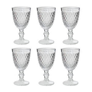 CONJUNTO 6 TACAS PARA AGUA DE VIDRO SODO CALCICO BICO DE ABACAXI TRANSPARENTE 260ML