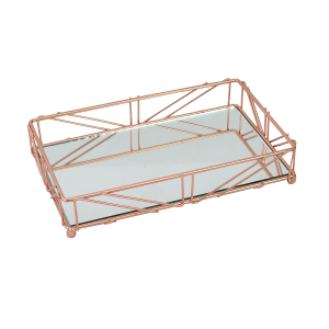 BANDEJA RETANGULAR COM FUNDO ESPELHADO 24CMX14CM GOLD ROSE - KIT208-GR