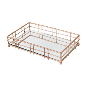 BANDEJA RETANGULAR COM FUNDO ESPELHADO 25CMX15CM ROSE - KIT210-DOU