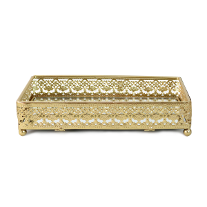 BANDEJA RETANGULAR COM FUNDO ESPELHADO 20X12CM DOURADO - KIT217-DOU