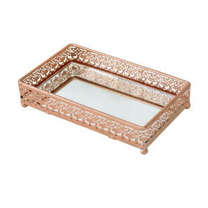 BANDEJA RETANGULAR COM FUNDO ESPELHADO 20X12CM GOLD ROSE - KIT217-GR