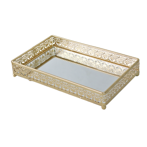 BANDEJA RETANGULAR COM FUNDO ESPELHADO 25CMX15CM DOURADO - KIT218-DOU