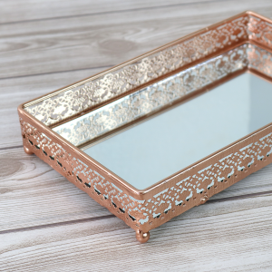 BANDEJA RETANGULAR COM FUNDO ESPELHADO 25CMX15CM GOLD ROSE - KIT218-GR