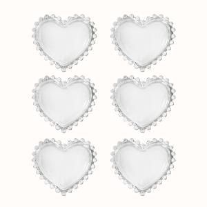 CENTRO DE MESA DE VIDRO COM DETALHES NA BORDA FORMATO CORAÇÃO COM 6 PEÇAS-3554