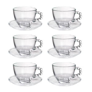 JOGO DE XÍCARAS DE CHÁ DE VIDRO COM PIRES 180ML COM 12 PEÇAS - 3556