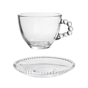 JOGO DE XÍCARAS DE CHÁ DE VIDRO COM PIRES 180ML COM 12 PEÇAS - 3556