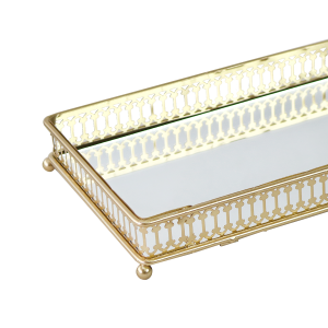 BANDEJA DE METAL ESPELHADA DE VIDRO 15X25CM - KIT120-DOU