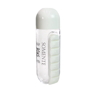 GARRAFA SQUEEZE 600ML COM PORTA COMPRIMIDOS DE PLÁSTICO COM FRASES- GDR0297-BR