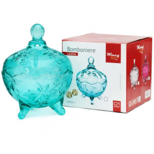 BOMBONIERE DE VIDRO DE 450ML COM TAMPA EM RELEVO- VDA07028-TI