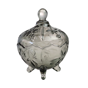 BOMBONIERE DE VIDRO DE 450ML COM TAMPA EM RELEVO- VDA07028-FUMÊ
