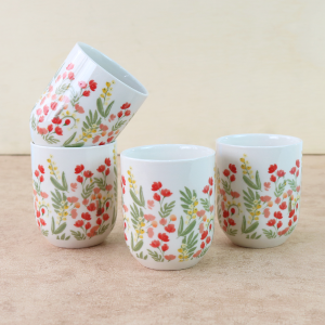 CONJUNTO DE 04 CANECAS ORIENTAL PARA CHÁ DE PORCELANA 150ML - CN0001-C