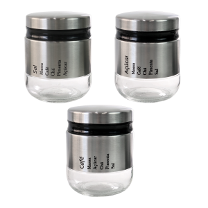 JOGO DE PORTA TEMPERO 3 PÇS DE INOX E VIDRO 300 ML  - 3826