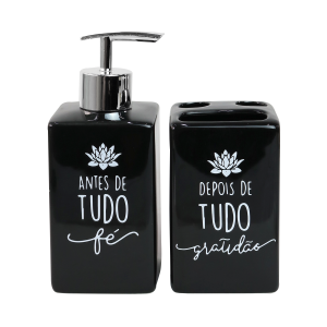 JOGO DE BANHEIRO DE PORCELANA 2 PÇS COM FRASE 380ML - 3522-PT