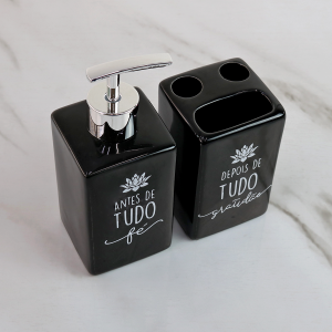 JOGO DE BANHEIRO DE PORCELANA 2 PÇS COM FRASE 380ML - 3522-PT