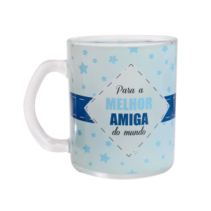 CANECA DE VIDRO TRANSPARENTE 380 ML COM FRASE - 3109-A