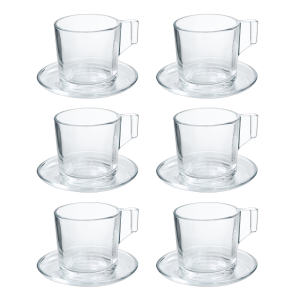 CONJUNTO DE 06 XÍCARAS PARA CHÁ COM PIRES DE VIDRO SODO CALCICO 125ML - 5181