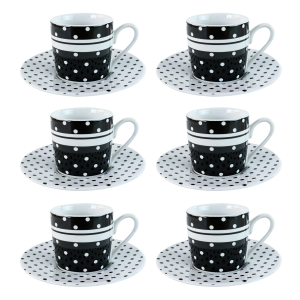 CONJUNTO DE 06 XÍCARAS PARA CAFÉ DE PORCELANA BLACK DOTS 50ML - 8327
