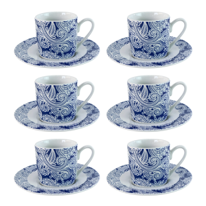 CONJUNTO DE 06 XÍCARAS PARA CAFÉ DE PORCELANA BLUE FLORAL 50ML - 8328