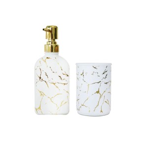 JOGO PARA BANHEIRO DE VIDRO COM 02 PEÇAS ESTAMPA MARMORIZADA - SXYZ5109-DOU