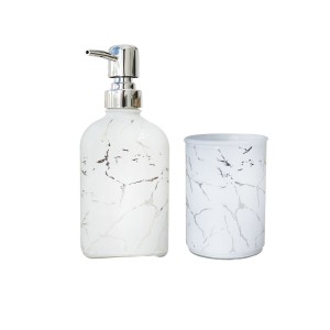 JOGO PARA BANHEIRO DE VIDRO COM 02 PEÇAS ESTAMPA MARMORIZADA - SXYZ5109-PTA