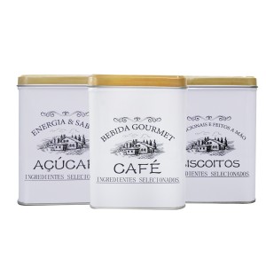 JOGO COM 03 LATAS DECORATIVAS DE METAL QUADRADA 10,5X10,5X14CM-BF3885A3887-BR