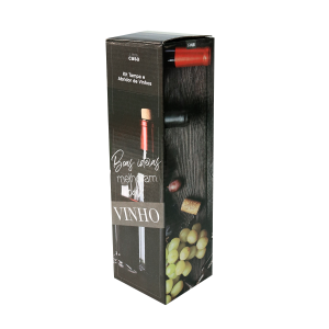 KIT TAMPA E ABRIDOR DE VINHOS DE METAL 3 PEÇAS ESTILO GARRAFA - 96755