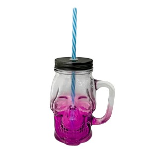 CANECA POTE CAVEIRA  DE VIDRO PINK 500ML TAMPA PRETA