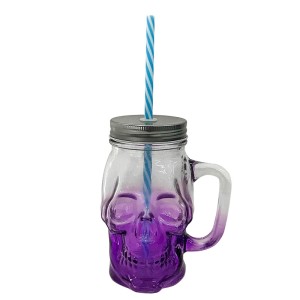 CANECA POTE CAVEIRA  DE VIDRO ROXO 500ML TAMPA PRATA