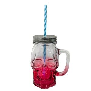CANECA POTE CAVEIRA  DE VIDRO VERMELHO 500ML TAMPA PRATA