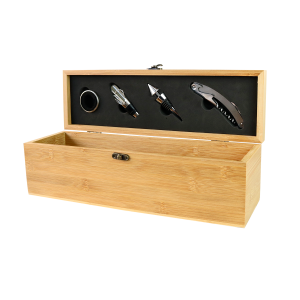 KIT VINHO 35CM COM 4 PECAS COM ESTOJO PORTA VINHO DE MADEIRA
