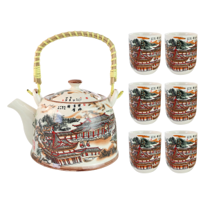 JOGO DE BULE COM INFUSOR DE CERÂMICA ORIENTAL DECORATIVA COM 6 COPOS - CEC02002-C