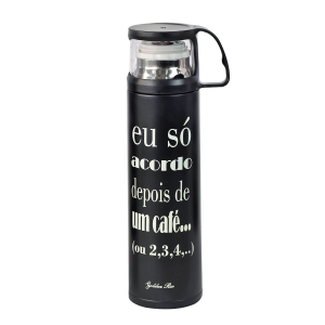 GARRAFA ISOTÉRMICA DE INOX COM FRASE E TAMPA COM COPO PARA SERVIR- 450 ML - GDR0085-P4