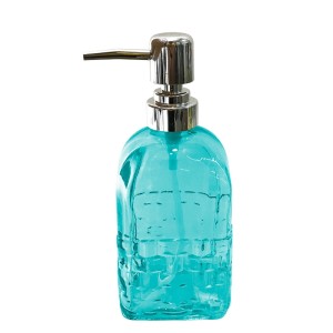 PORTA SABONETE LIQUIDO VIDRO QUADRADO AZUL 380ML