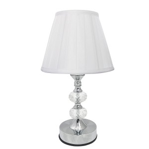 ABAJUR DE CRISTAL COM CUPULA DRAPEADA BRANCA BIVOLT DE TOQUE  35 CM - REF 384