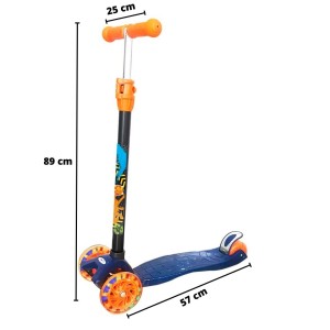 PATINETE INFANTIL DE PLÁSTICOE METAL DOBRÁVEL E ALTURA AJUSTÁVEL COM 03 RODAS - DMR5666-AZ