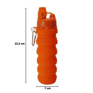 GARRAFA RETRÁTIL DE SILICONE 500 ML COM ALÇA MOSQUETÃO E TAMPA  ROSQUEÁVEL - 2230-LJ