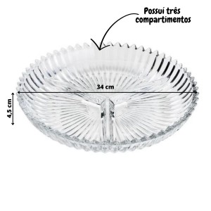 PETISQUEIRA DE CRISTAL CHARMY COM 03 DIVISÓRIAS 34X4CM - 6995