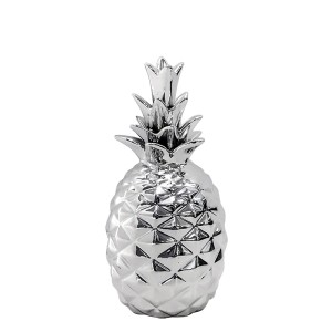 COFRE ABACAXI PRATEADO DE PORCELANA 18 CM HD63304-PTA