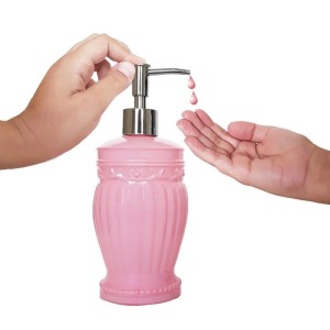 PORTA SABONETE LIQUIDO DE VIDRO PINTADO ROSA 500 ML A0431-RS