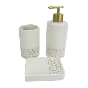 JOGO PARA BANHEIRO COM PORTA SABONETE LIQUIDO EM PORCELANA 03 PEÇAS A0555