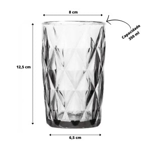 JOGO COM 6 COPOS EM VIDRO DESIGN EM ALTO RELEVO 350ML - BF3772