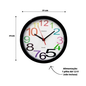 RELOGIO DE PAREDE DE PLÁSTICO 25 CM  - 413-PT