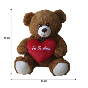 URSO DE PELÚCIA COM O CORAÇÃO 38CM 100% POLIESTER - F1456-MR