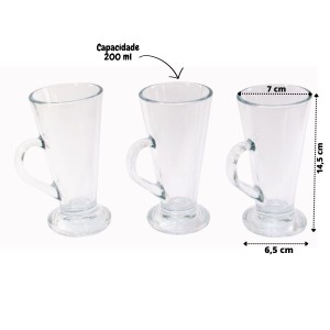 JOGO DE TAÇA XICARA DE VIDRO PARA CAPPUCCINO COM 06 PEÇAS  200 ML 14,8 CM  - BM9103-A