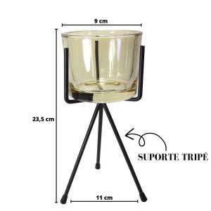 CASTIÇAL DE VIDRO LISO COM SUPORTE EM METAL 9X23,5CM - F193931