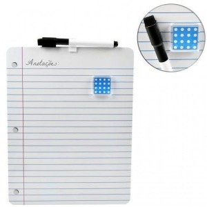 QUADRO LOUSA MAGNETICA EM METAL COM CANETA APAGADOR E IMÃ 28X21.5CM 99836