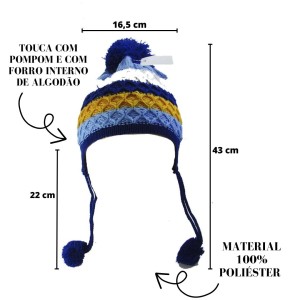 TOUCA INFANTIL COM POMPOM DE MALHA COLOR COM FORRO INTERNO - BF2420-AZ