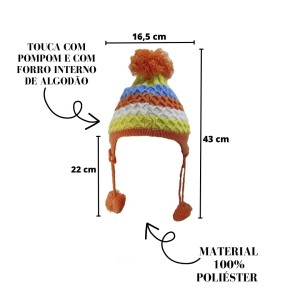 TOUCA INFANTIL COM POMPOM DE MALHA COLOR COM FORRO INTERNO - BF2420-LJ