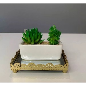 BANDEJA ESPELHADA DE METAL FUNDO AVELUDADO 12X12CM - CZ19592