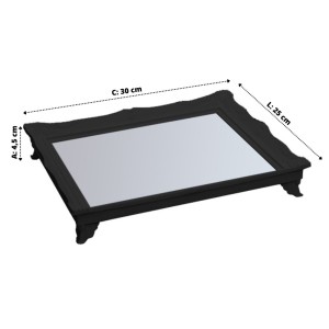 BANDEJA DE PLASTICO COM ESPELHO 25X30 CM PRETO - HU65882-PT
